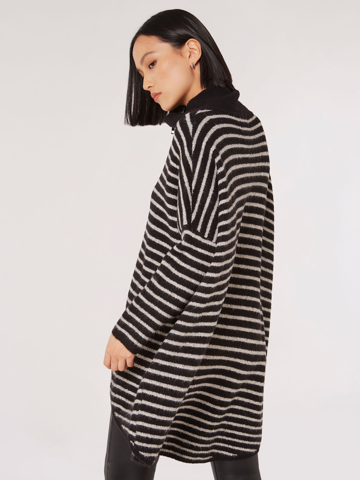 Stripe Knitted Longline Jumper Apricot Clothing