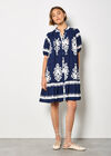 Baroque Print Shirt Mini Dress, Navy, large