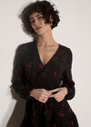 Cherry Print Crepe Mini Dress, Black, large