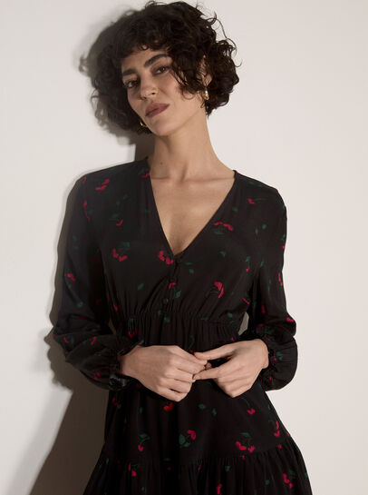 Cherry Print Crepe Mini Dress