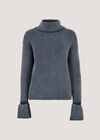 Roll Neck Ribbed Stonewashed Jumper, Blue, large