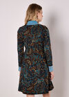 Jersey Knit Paisley Mini Dress, Navy, large