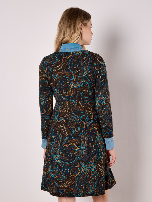 Jersey Knit Paisley Mini Dress, Navy, large