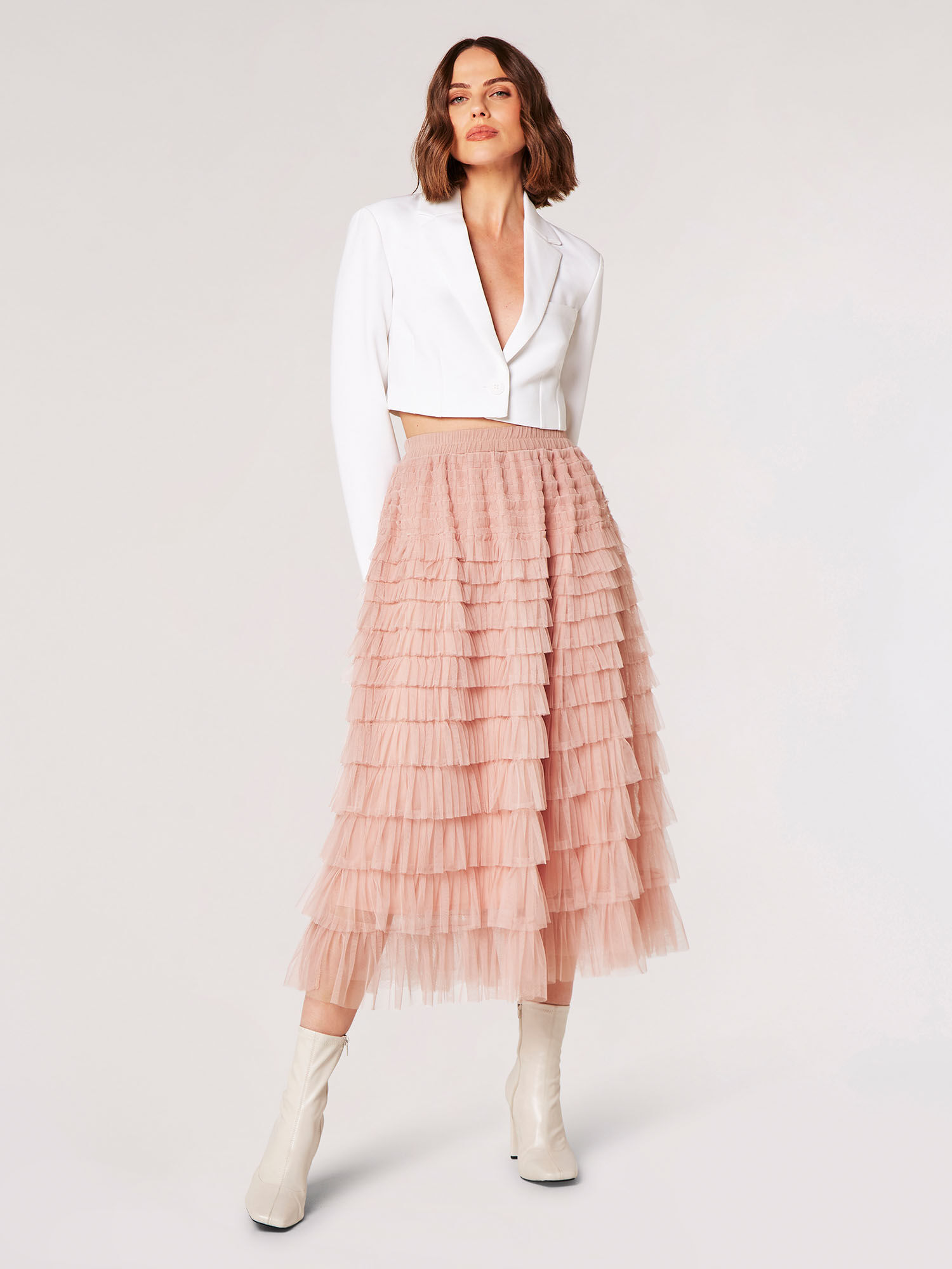 Pink tulle midi skirt shop