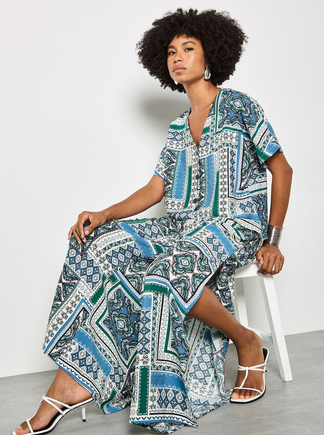 Folk Patchwork Wide Leg Trousers, Blue, large