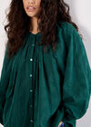 Floral Embroidered Cotton Shirt, Green, large