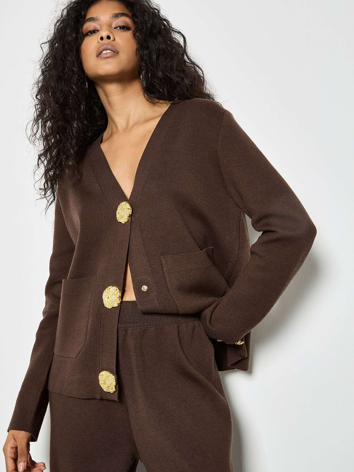 Statement Hammered Buttons Lightweight Cardigan | Apricot Clothing