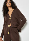 Statement Hammered Buttons Lightweight Cardigan, Brown, large