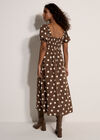 Polka Dot Bow Detail Midi Dress, Brown, large