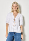 Eyelash Embroidery Linen Blend Blouse, White, large