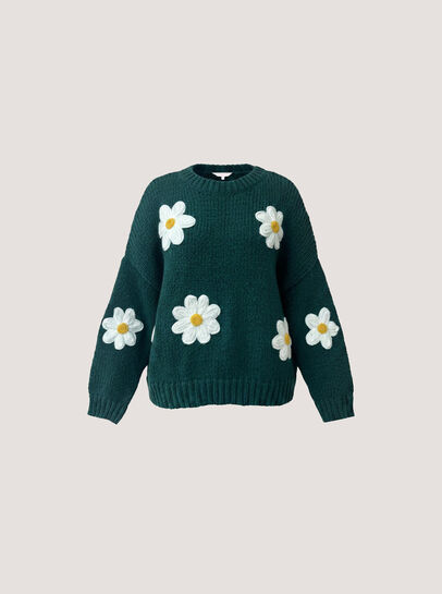 Chunky Knit Flower Applique Jumper
