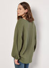 Cotton Oversized Tie Hem Top, Khaki, large