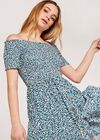 Vintage Ditsy Smock Bardot Dress, Aqua - Turquoise, large