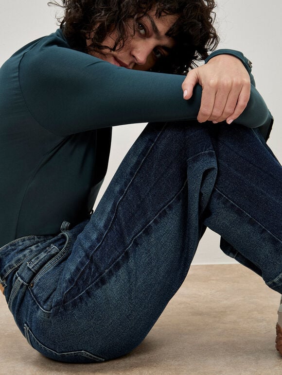 Zia Side Panel Wide Leg Jeans, Blue, large