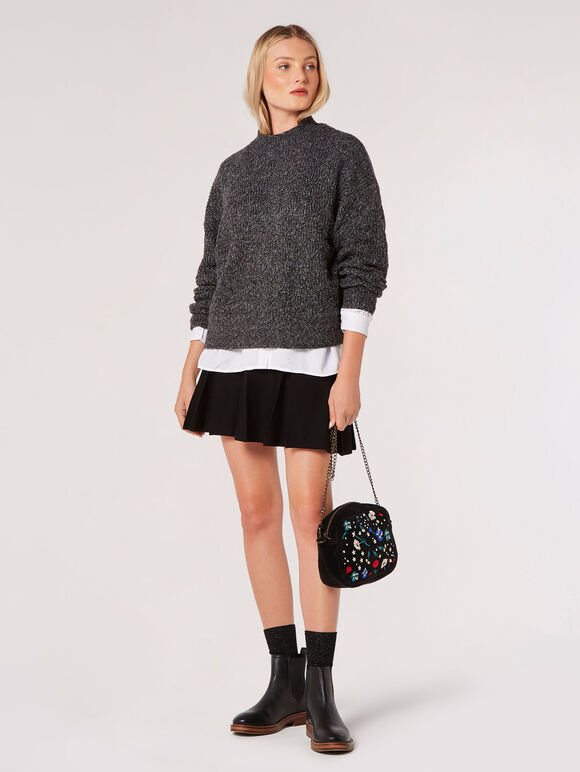 Plaited Knit Mock Neck Jumper, Grey, large