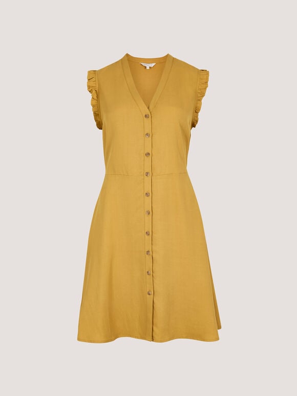 Ruffle Button-Down Mini Dress, Mustard, large