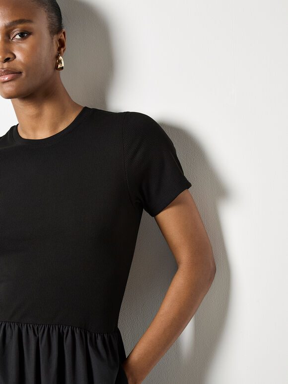Ribbed Top Midi Dress, Black, large