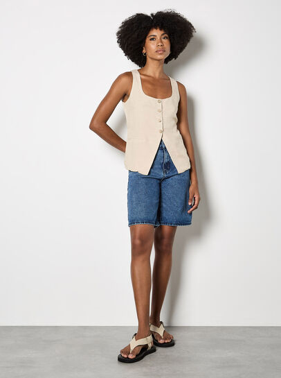 Button Down Woven Vest Top