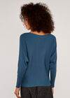 Boat Neck Ribbed Jumper, Blue, large