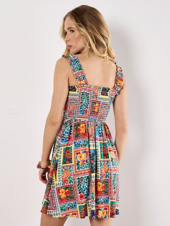 Postcard Floral Print Mini Dress, White, large