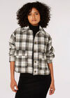 Woven Textured Check Cropped Shacket, Brown, large