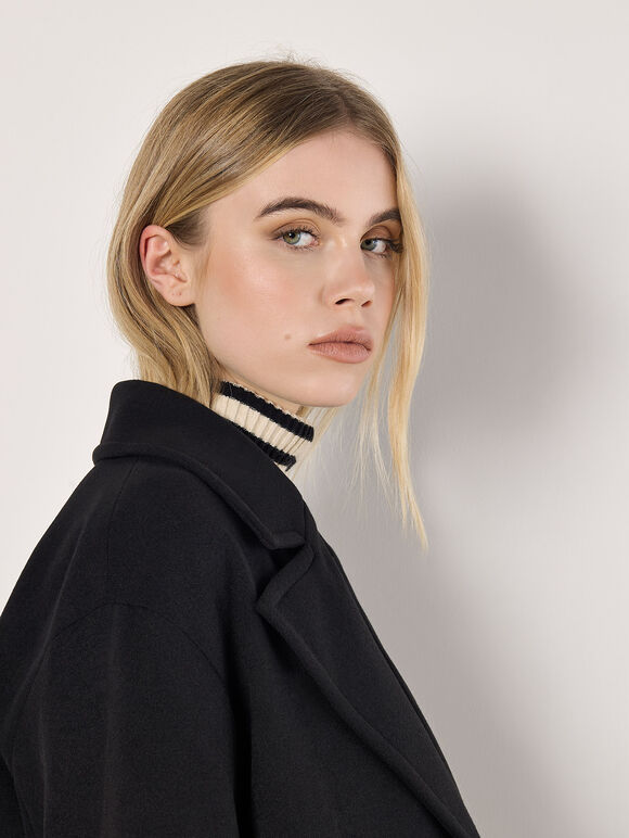 Oversized Tailored Boyfriend Coat, Black, large