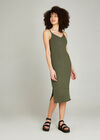 Ribbed Side Split Midi Dress, Khaki, large