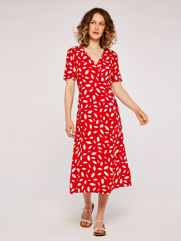 Falling Leaves Wrap Dress, Red, large