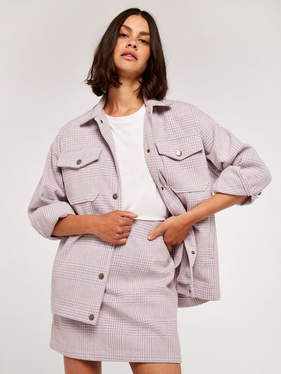 Check Wool Shacket, Lilac, large