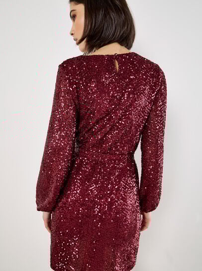 Chevron Sequin Belted Mini Dress