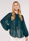 Layered V Neck  Blouse, Green, large