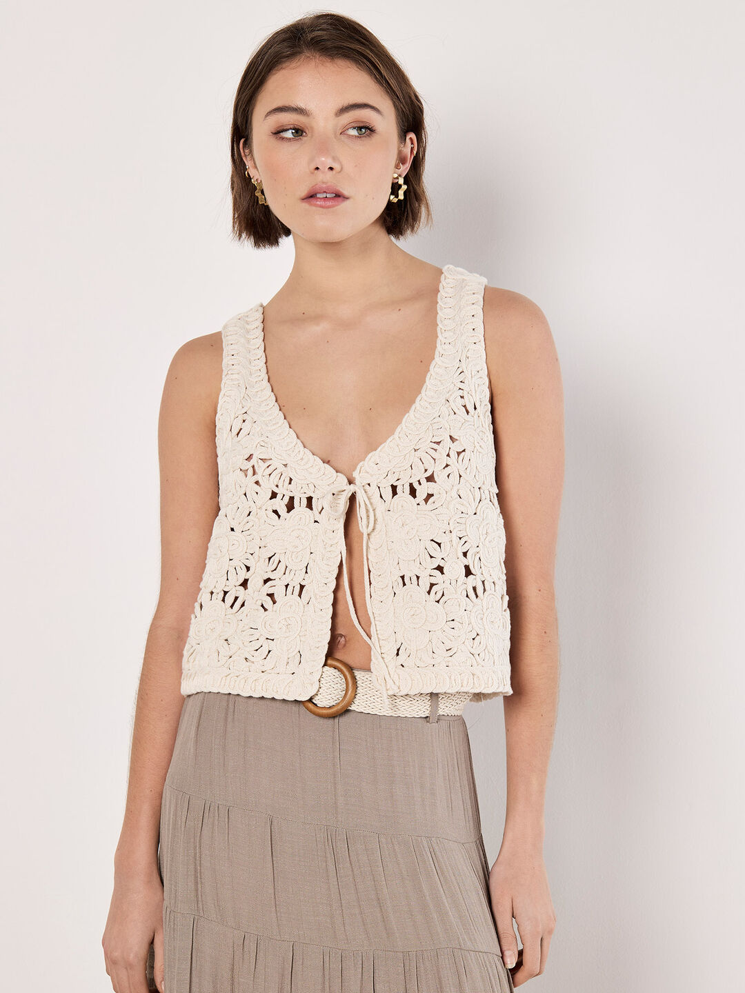 Image of Floral Crochet Tie Front Waistcoat