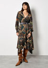 Patchwork Print Hanky Hem Midaxi Dress, Green, large