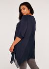 Curve Waterfall Hem Roll Sleeve Top, Navy, large