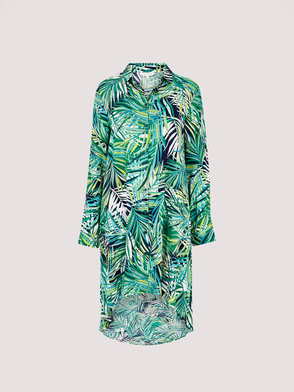 High-Low Tropical Mini Dress, Navy, large