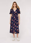 Smocked Bodice Midi Dress, Navy, large