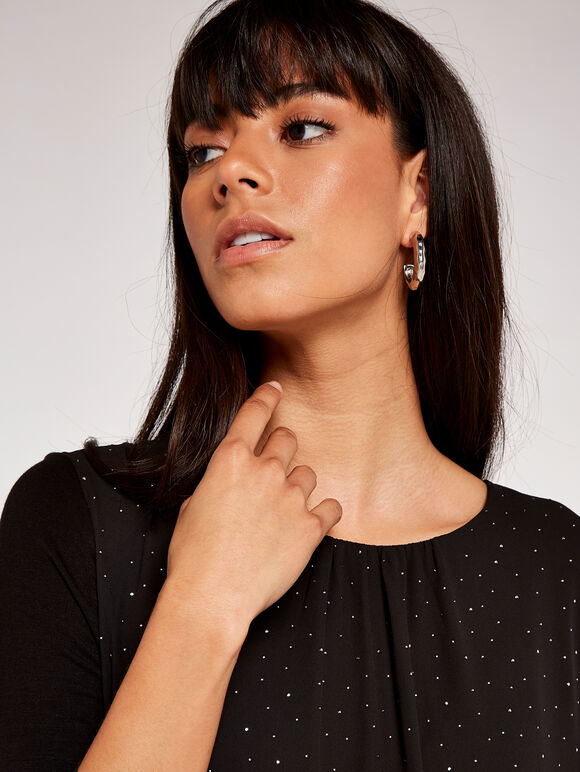 Studded Overlay Top, Black, large
