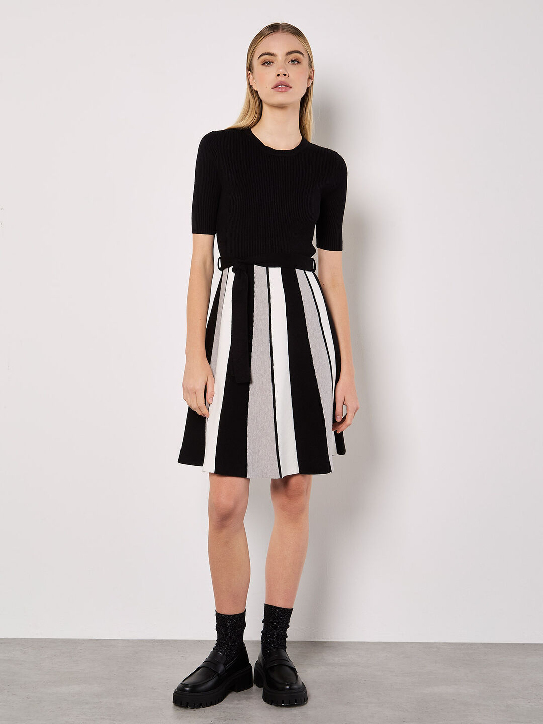 Image of Monochrome Stripe Knitted Mini Dress
