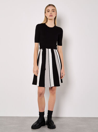 Monochrome Stripe Knitted Mini Dress