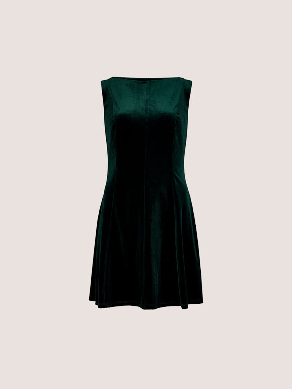 Velvet Swing Mini Dress, Green, large