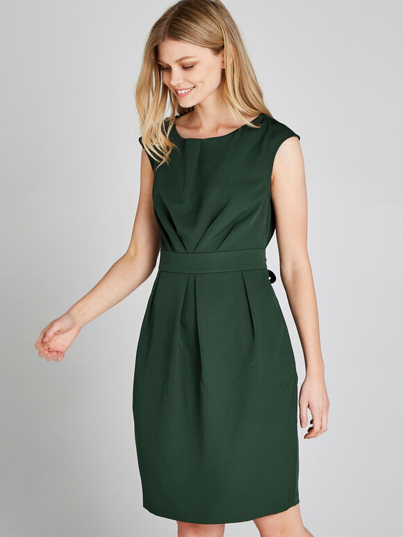 Pleat Detail Tulip Dress, Green, large