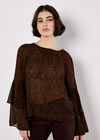 Paisley Print Ruffle Sleeve Blouse, Rust, large