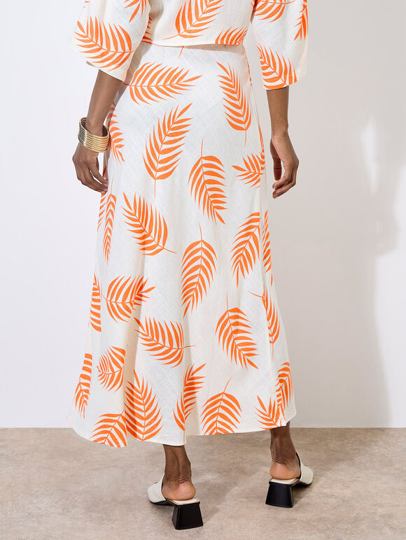 Tropical Leaf Bias Maxi Skirt, Cream, large