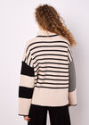 Mixed Stripe Oversized Chunky Jumper, Stone, large