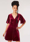 Velvet Button-Down Mini Dress, Burgundy, large