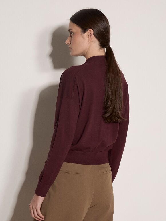 Soft Fine Knit Wrap Jumper, Burgundy, large