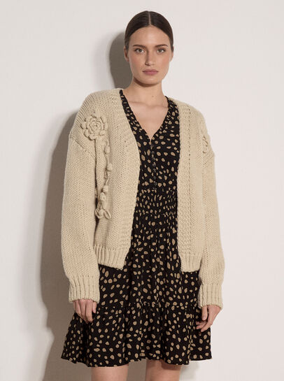 Rose Applique Chunky Knit Cardigan