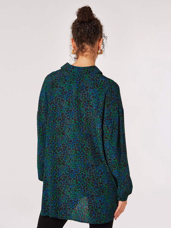 Oversized Animal Print Shirt, Blue, large