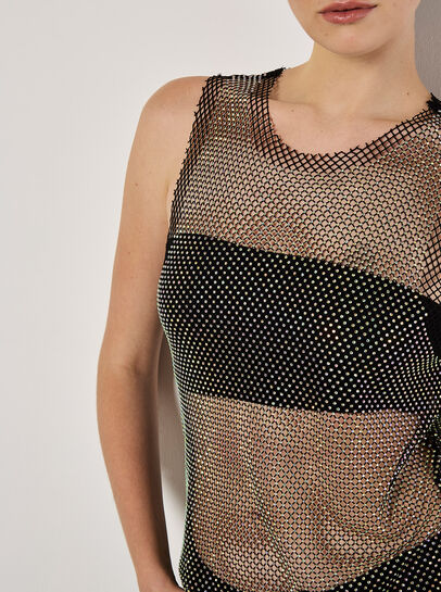 Irridescent Diamante Mesh Top
