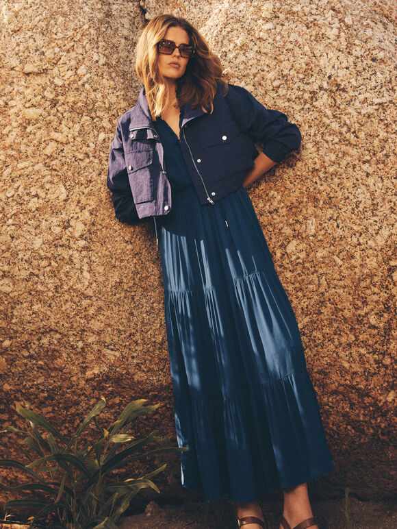 Sporty Cropped Jacket, Navy, large